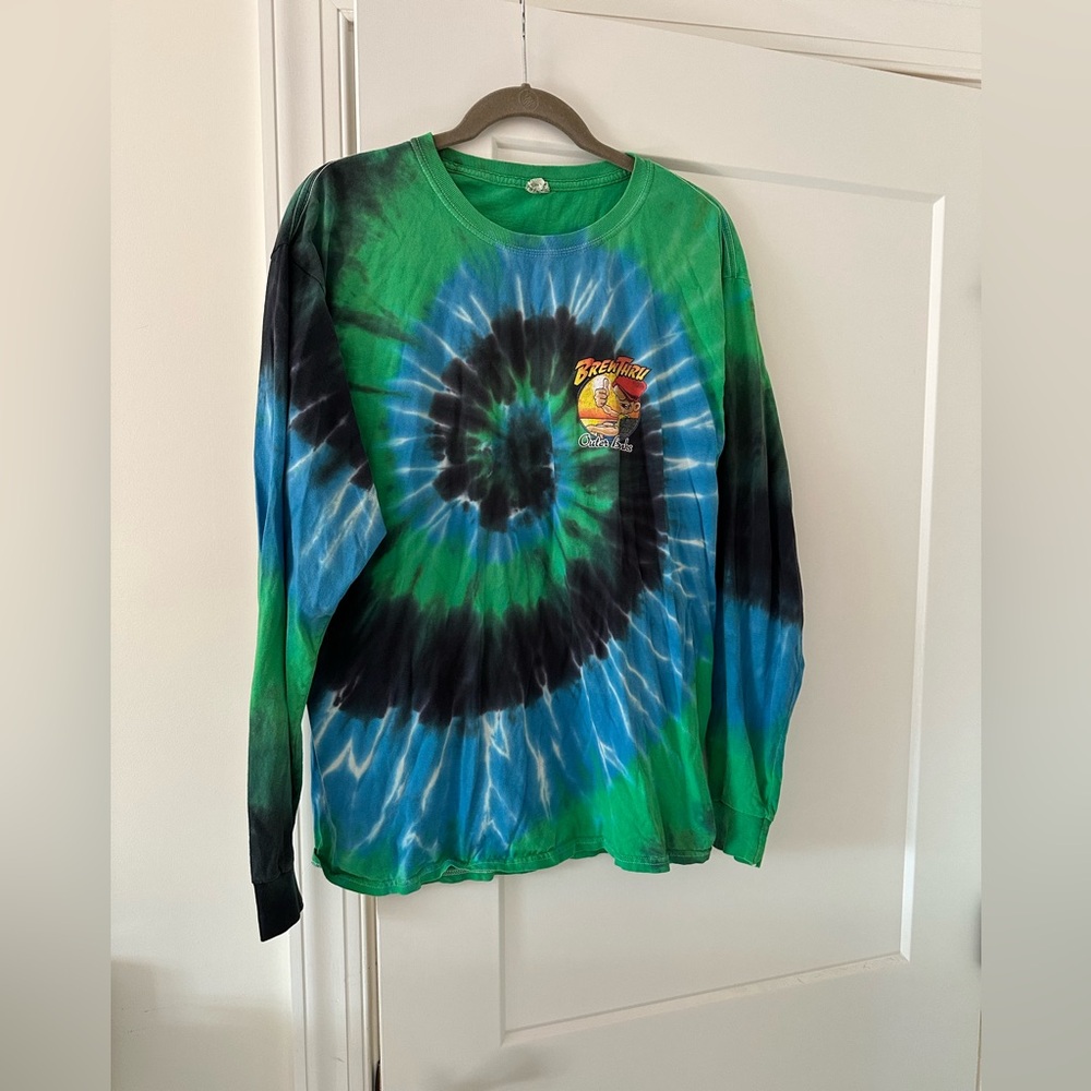 Brew Thru Green and Blue Tie-Dye Long Sleeve Shirt